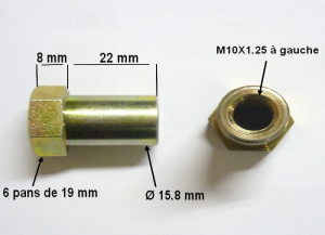 Manchon M10 X 1.25 mm pas  gauche